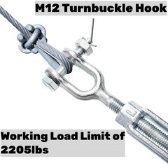 2 Pack 1/2 Inch M12 Turnbuckle Hook, Hot Dipped Galvanized Steel Jaw and Jaw Tur