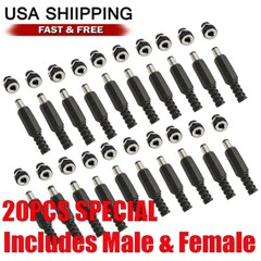 20 PC MALE BARREL JACK PLUG FEMALE SOCKET PANEL MOUNT DC 12V POWER CONNECTORS