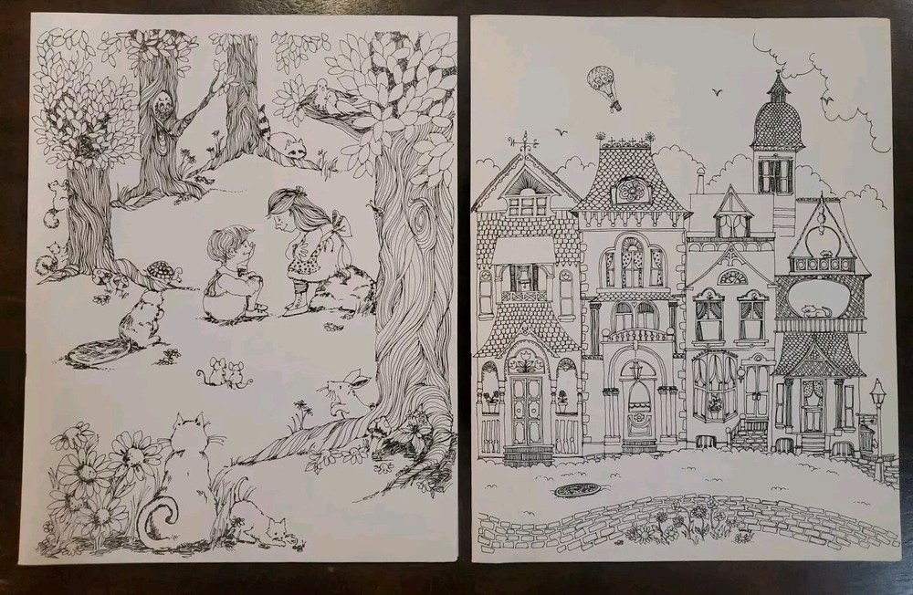 VTG Scribbler Portfolio Folder Duo Tang Houses Kids Forest Animals NOS Set/2