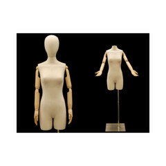 Female Adult Off White Linen Dress Form Mannequin with Head & Flexible Arms