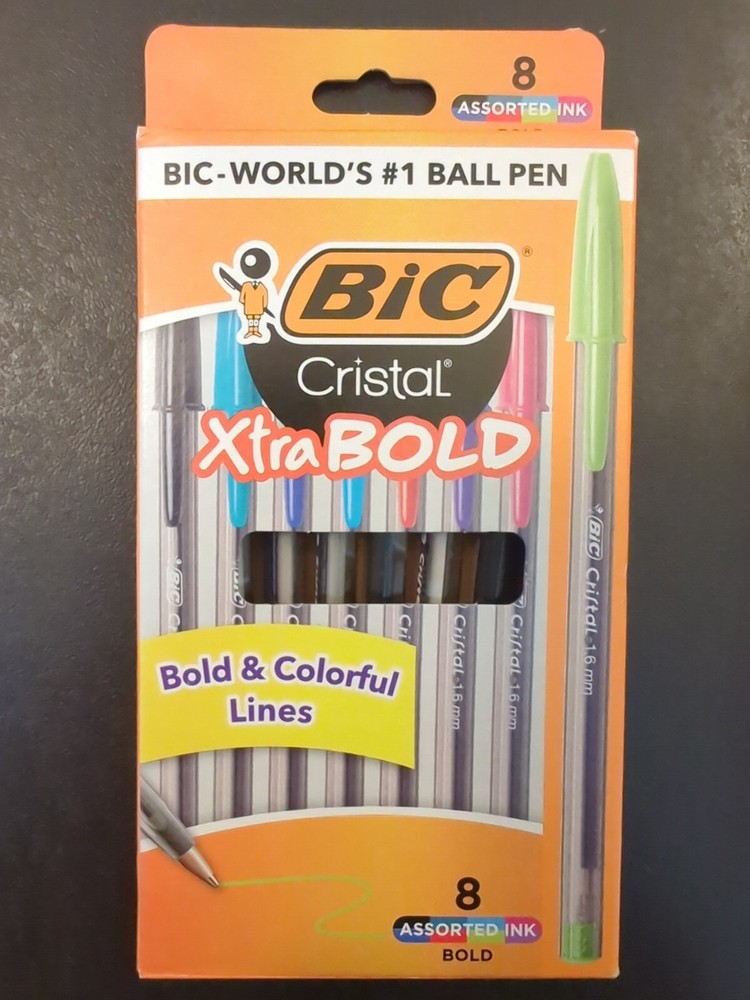 Assorted Ink Pen Cristal Xtra Bold 8 Count Pastels BIC Ballpoint