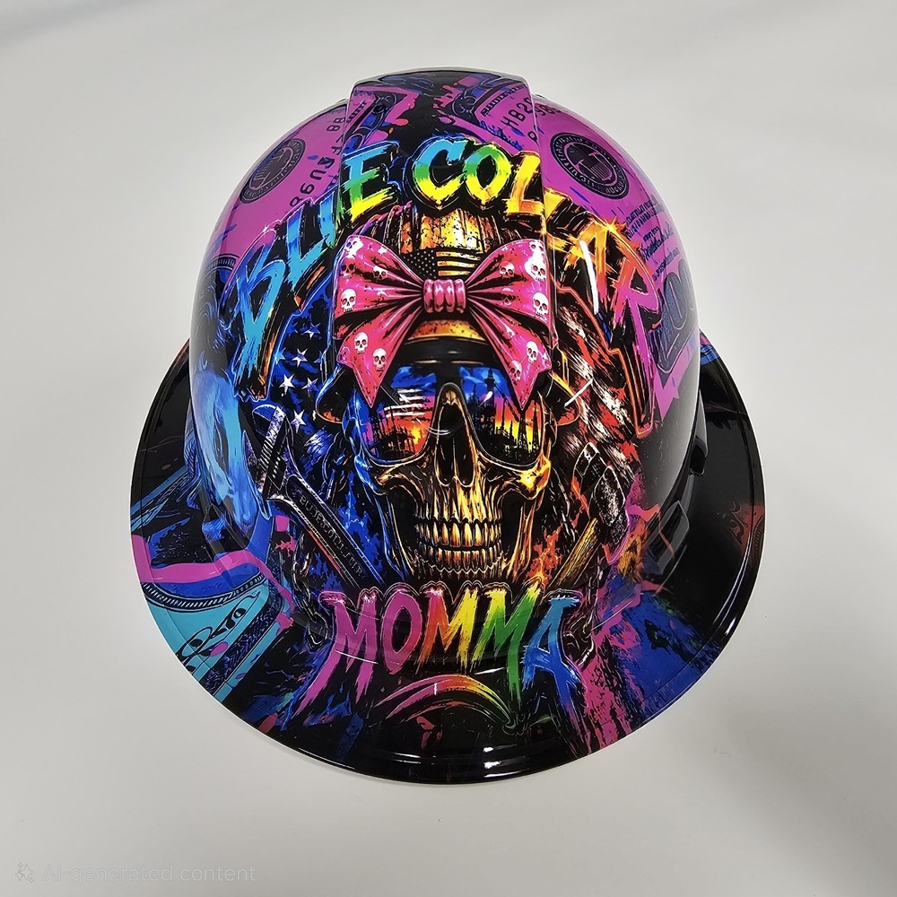 full brim hard hat custom hydro dipped IN BLUE COLLAR MOMMA BAD ASS EDITION NEW