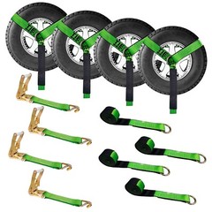 USA 4 Pack 2″ x 10′ Side Mount Wheel Net Tie Down Kit w/Wire J Hook Auto Hauler