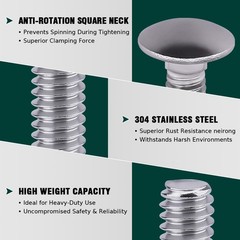 4 Sets 1/213×31/2 Inch Carriage Bolt Kit 304 Stainless Steel Hex Nut