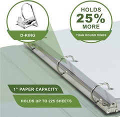 Plant Based Durable D-Ring Binders – 1 Inch 3 Ring Binder with 225 Sheet Capacit