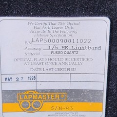 Lapmaster Fused Quartz Optical Flat: 10″ Dual Sided Surface SN43