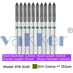Vakker Dental Bevel Cylinder FG Diamond Burs 878-014C Coarse 10/pk