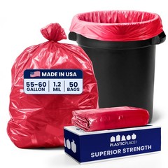 Plasticplace 55-60 Gallon Trash 1.2 Mil Red Heavy Duty Garbage Can 38 X 58 50