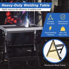 Folding Welding Table w/Tabletop 2 Fixed Wheels 4-Level Height 5 Tilting Angles