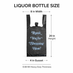 Black Thank You Liquor Bottle Bags 8x20x4 Heavy Duty 0.98 Mil (50-1000)