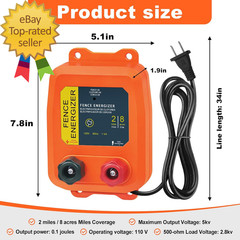Electric Fence Charger PE2 0 10 Joule 2 Mile 8 Acres Plug in Electric Fence Char