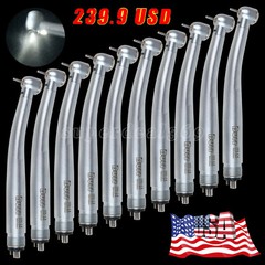 10Pcs USA Dental Fiber Optic LED E-generator Turbine Handpiece Triple 4Hole UDM4