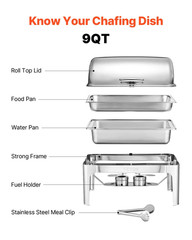 Roll Top Chafing Dish Buffet 9qt Set Silver JZYQG1/1