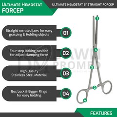 2Pcs Set 8″ + 10″ Straight Hemostat Forceps Locking Clamp Fishing Plier German G