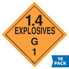 J. J. Keller Division 1.4G Explosives Placard 10-pk., 10.75″x10.75″ Removable