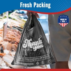 2000 Black Thank You T-Shirt Bags 12″ x 6.5″ x 21″ Plastic Grocery Shopping Bags
