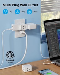 TROND Multi Plug Wall Outlet Extender – 2 Pack 3 Prong, 2 Pack, White