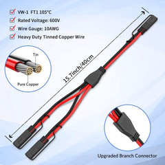10AWG SAE Y Splitter Cable SAE Quick Disconnect Connector, 1 to 2 SAE to SAE Ext