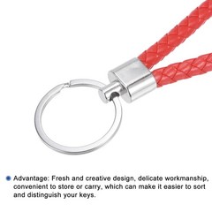 4 x Braided Leather Keychain PU Ring Woven Lanyard Strap Red Blue Yellow Gray