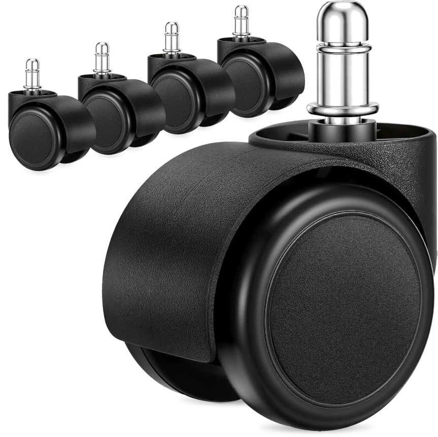 Office Chair Wheels Replacement 2 Inch Rubber Casters Heavy Duty Set of 5 Black