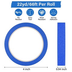 4 Rolls Blue Painters Tape, Premium Masking Tape, Paint Tape for Multi-Purpos…