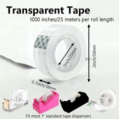 12 Rolls Clear Transparent Tape Refills 3/4″x1000″ 1″ Core Office Home School