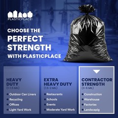 Plasticplace Contractor Trash Bags 42 Gallon 3.0 Mil Rolls Black Heavy Duty