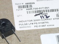 1 PULSE PE-51687NL AC CURRENT SENSE TRANSFORMER INDUCTOR 100:1 20 AMP 20-200 KHZ