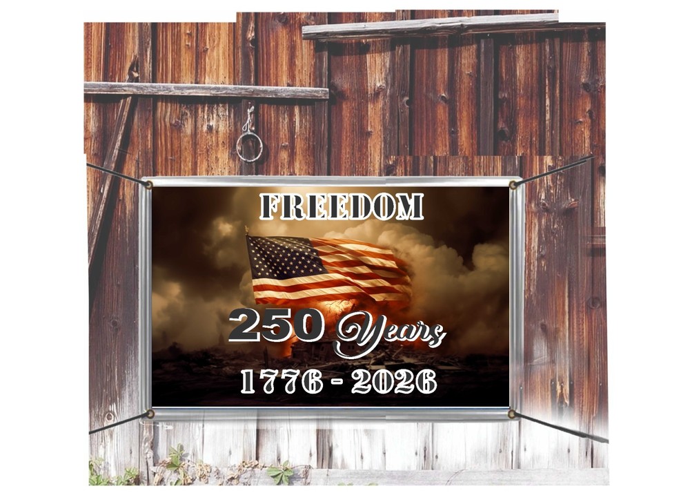 250 Years American Flag Outside Vinyl Hanging Banner Signs Freedom 1776-2026