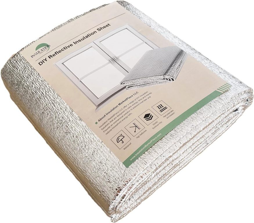 DIY Reflective Insulation Window Kit – 48″ X 10’+65 Self Adhesive Pads-Foam Core