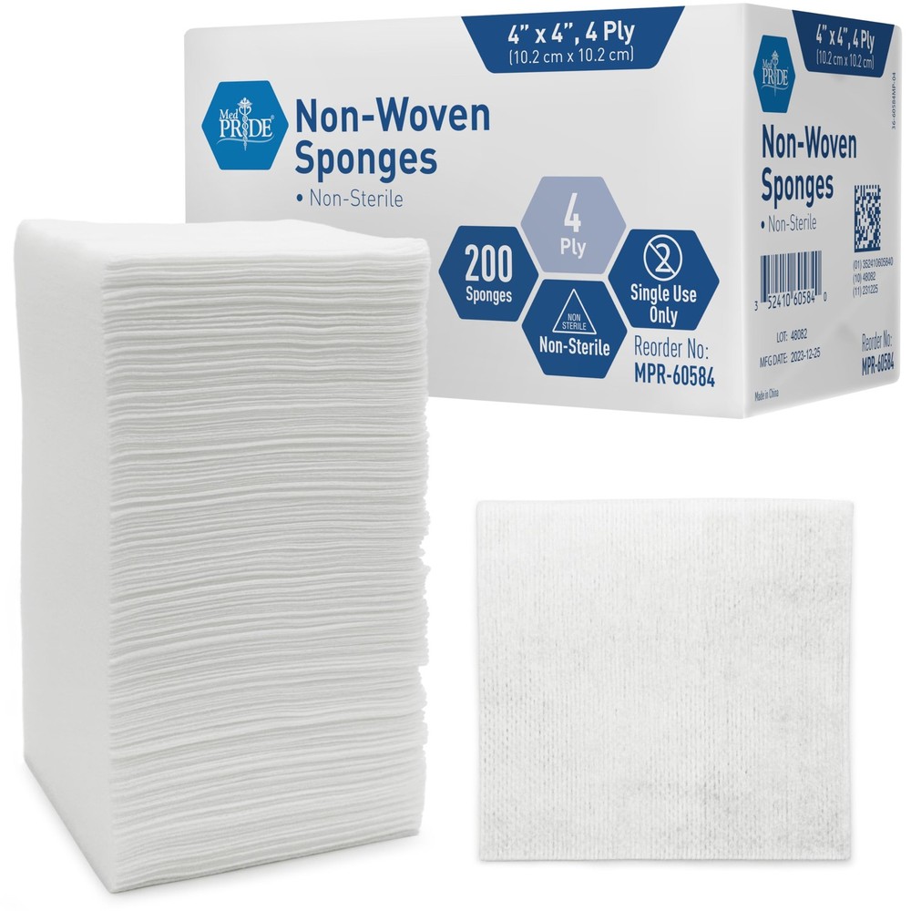 MED PRIDE Non-Woven Non-Sterile Surgical Sponges 200 4×4 Inch (Pack of 200)