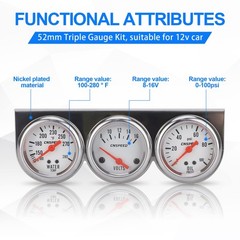 CNSPEED 2″ 52mm Triple Gauge Kit Volt, Water Temp, Oil Pressure Auto Gauge Set