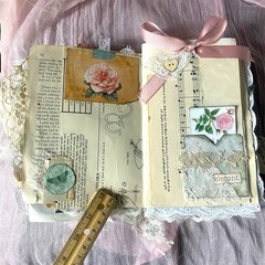 Handmade Shabby Chic Layered Junk Journal – Romantic Floral Scrapbook Diary Book