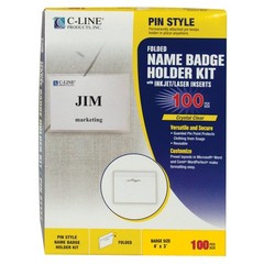 C Line Pin Style Name Badges 3 x 4 Inch 100 Pack with Laser Insert Templates