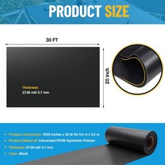 Pushglossy 30 ft x 20 Inches Epdm Rubber Roofing 30 X 20 Inches, Black
