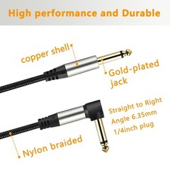 Adoerpai 2-Pack Guitar Cables 1/4 Inch 6.35mm Male to Male Jack Right Angle t…