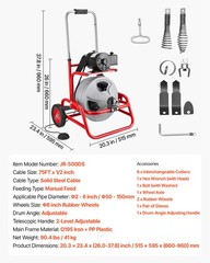 VEVOR Drain Cleaner Machine 75 FT x 1/2 Inch Manual Feed Sewer Auger 6 Cutters