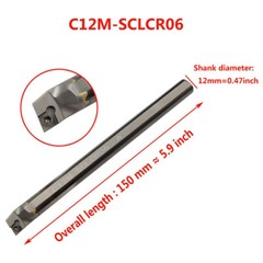 C12M-SCLCR06 12mm CNC Lathe Tungsten Turning Tool Holder Boring Bar + CCGT060204