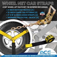 16 Pcs 2″ x 10′ Ratchet Wheel Lift Lasso Strap w/ Chain Extension For Tow Truck