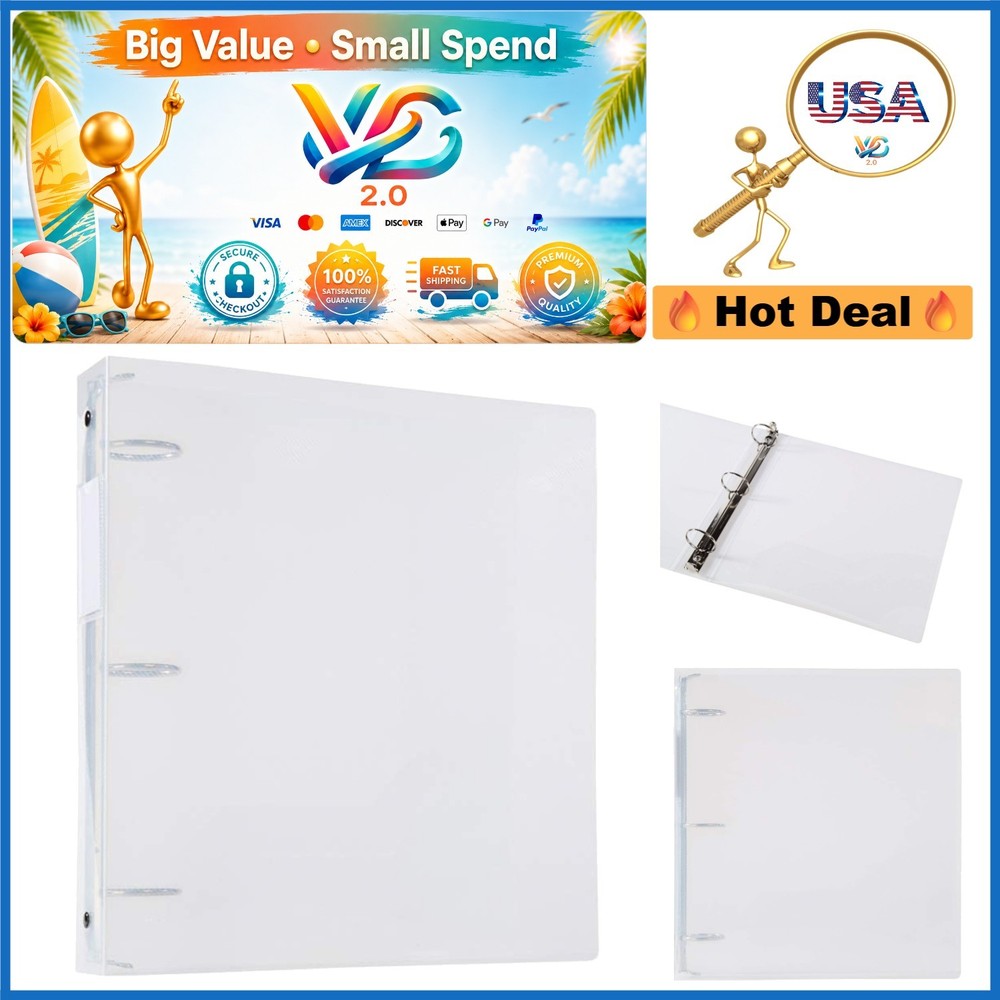 2-Pack 1.5 Inch Plastic 3-Ring Binders Clear Letter Size Durable Waterproof