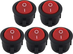 5 Pack Round Rocker Power Switch SPST 6A 250V AC 2 Pin ON Off Red Button Power