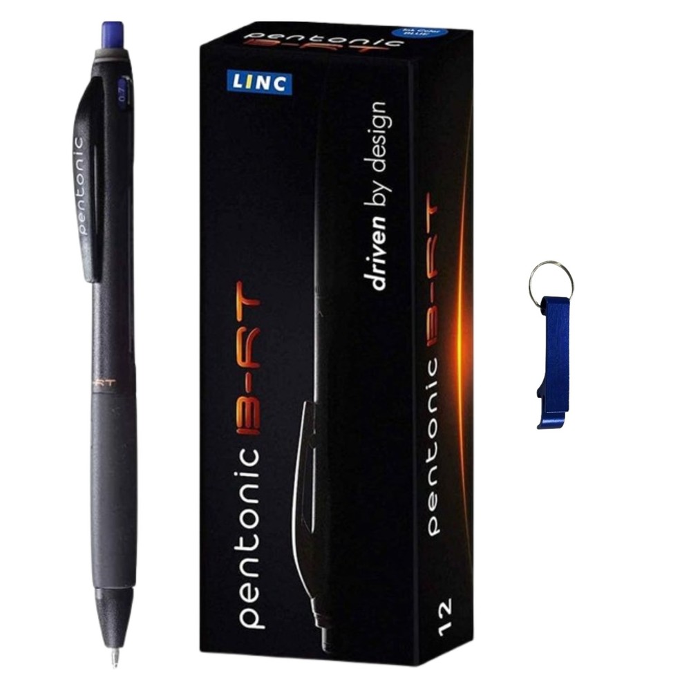 Pentonic School Office Pens Blue Ink 0.7mm 12 Count (1box) with a keychain