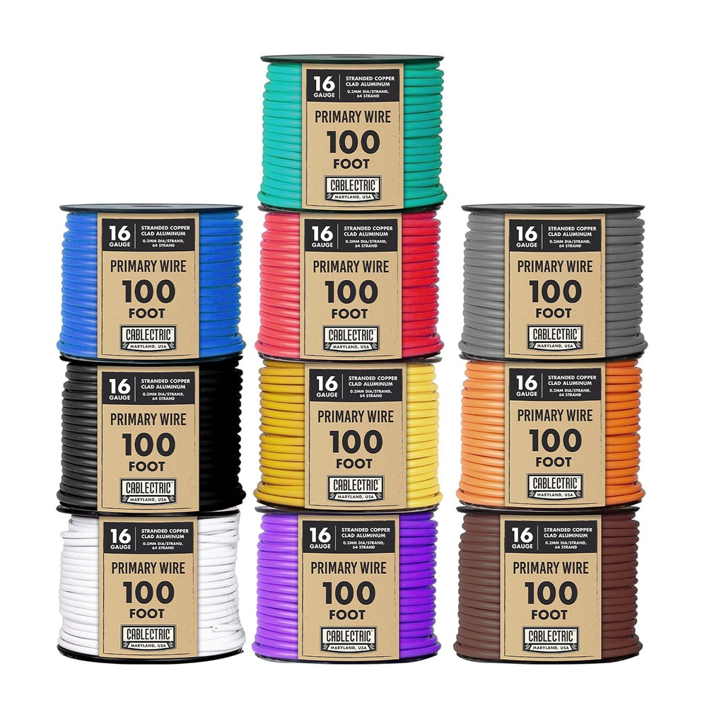 10 Roll 14 Gauge Copper Clad Aluminum Primary Wire – Assorted Colors – 100 Ft of