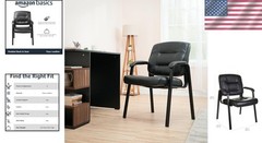 Sleek Faux Leather Office Chair with Solid Back & Armrests – Perfect for Guests