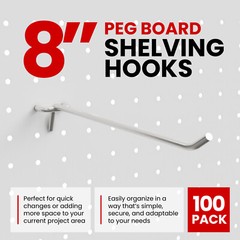 100 Pack PEG Board Pegboard Shelving Hooks 8″ Length Wholesale Lot