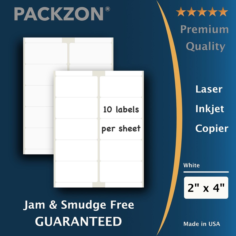 Shipping Labels 1000 2×4 Rounded Corner Self Adhesive 10 Per Sheet PACKZON®