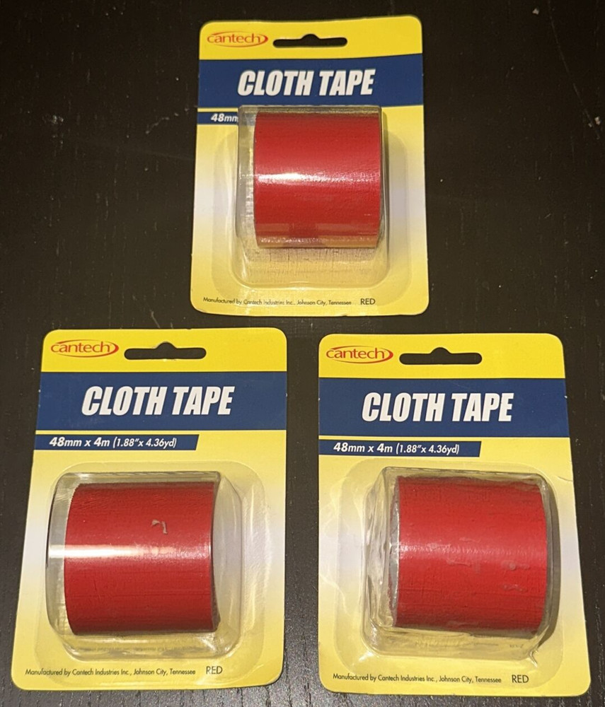 CANTECH Cloth Strong Duct Tape 48mmX4m 1.88 in x 4.36 yards RED x 3 Roll Lot Set