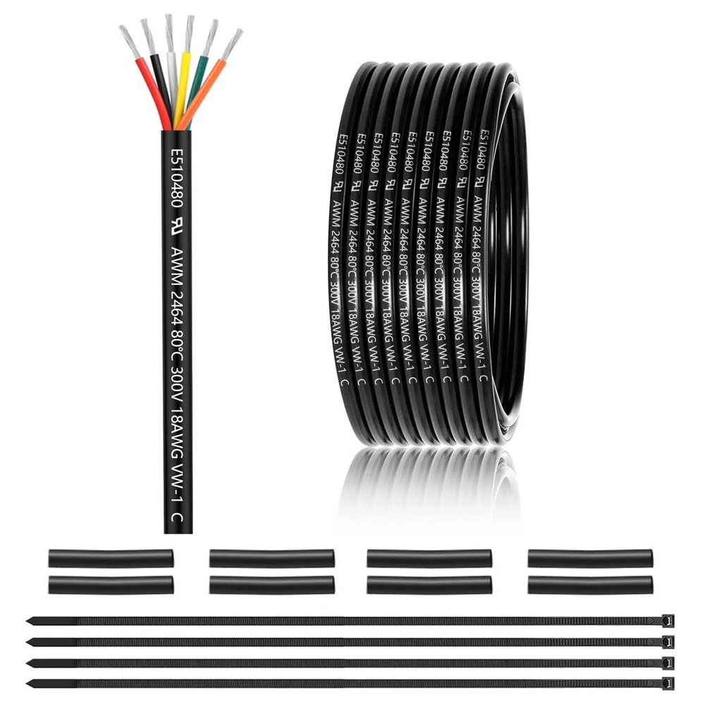 18 Gauge 6 Conductor Electrical Wire 25FT, UL 2464 18 AWG 6 Wire Cable Tinned Co
