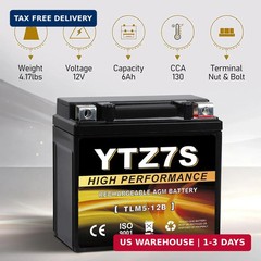 YTZ7S-BS 12V 6Ah AGM Sealed Motorcycle Battery, Maintenance-Free, Compatible wit