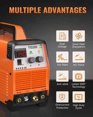 200A TIG Welder 110V&220V HF TIG/MMA 2 IN 1 Welder Machine with Post Gas US